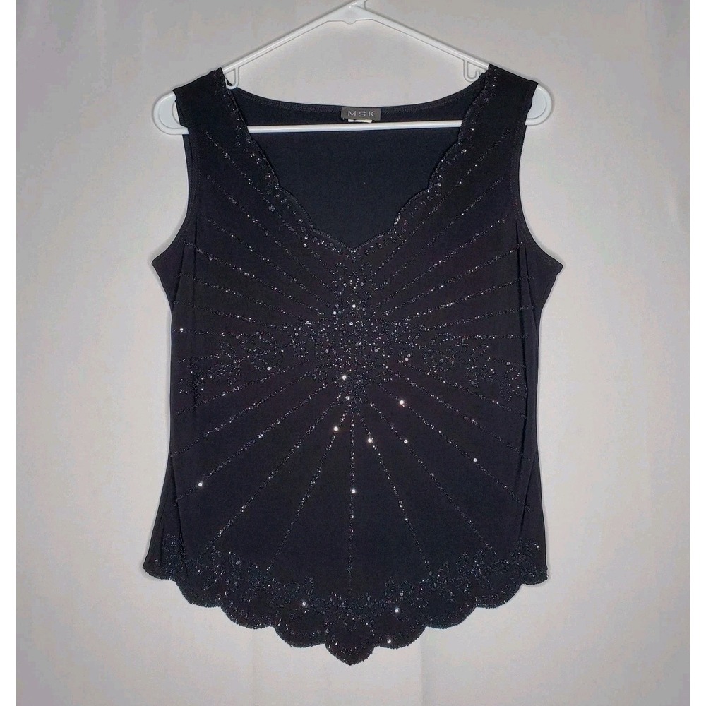 MSK Asymmetric Sequin Tank Small Whimsigoth Romantic Scallop 90s Y2K Going-Out